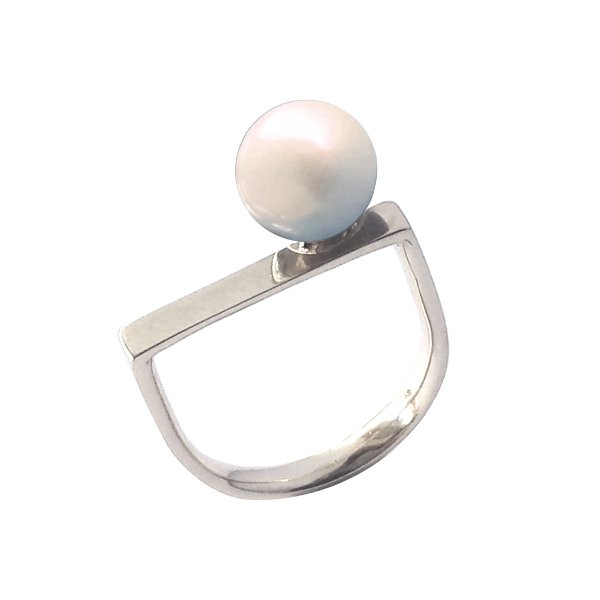 Cradle White Pearl Ring - Sterling Silver