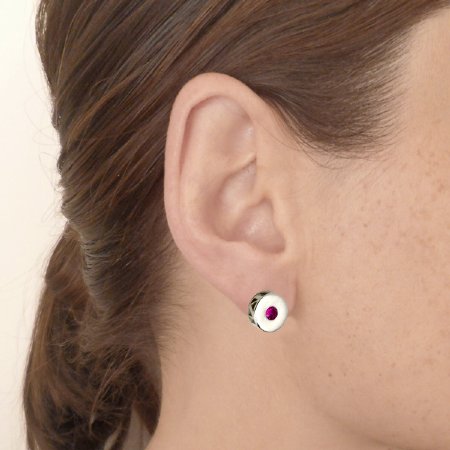 Milestone Earrings  - Sterling Silver - Pink Sapphire
